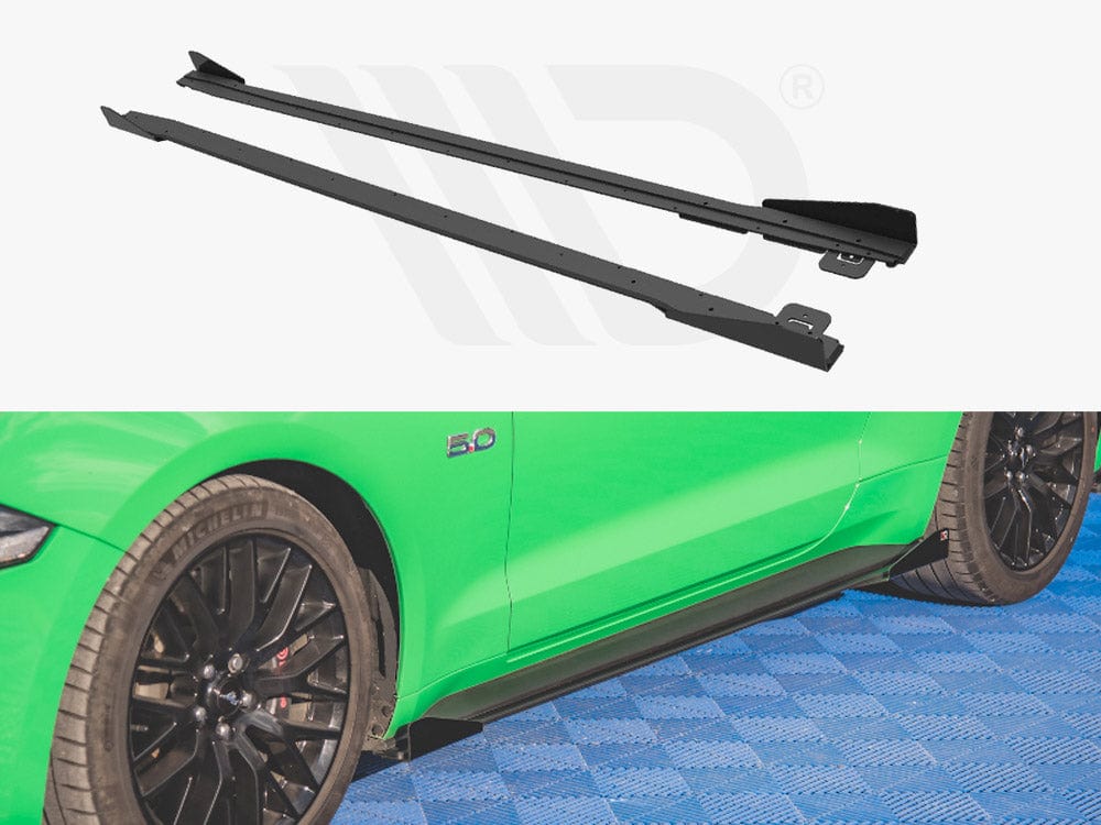 Maxton Design Black + Gloss Flaps Street PRO Side Skirts Diffusers V.1 (+flaps) Ford Mustang GT MK6 Facelift 2017- Maxton Design SR