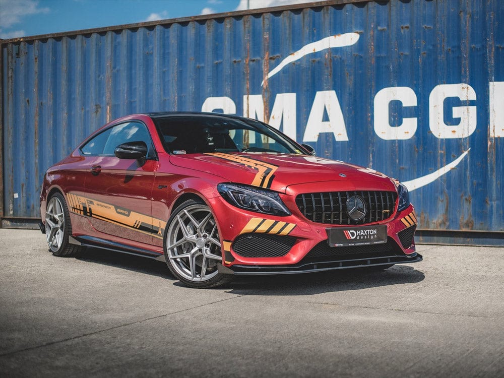 Maxton Design Black-Red + Gloss Flaps Racing Durability Front Splitter + Flaps Mercedes - AMG C43 Coupe C205 Maxton Design SR