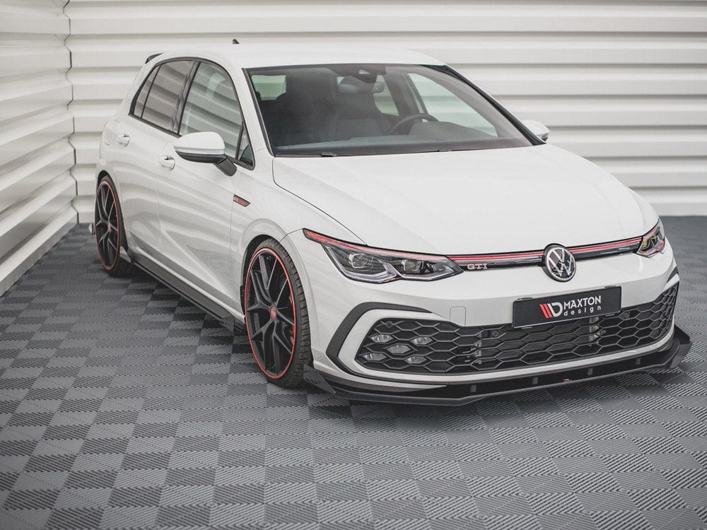 Maxton Design Black-Red + Gloss Flaps Racing Durability Front Splitter + Flaps VW Golf 8 GTI / R-Line 2020- Maxton Design SR