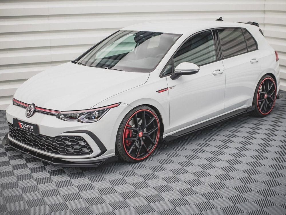 Maxton Design Black-Red + Gloss Flaps Racing Durability Side Skirts Diffusers (+flaps) VW Golf 8 GTI / GTI Clubsport / R-line 2020- Maxton Design SR