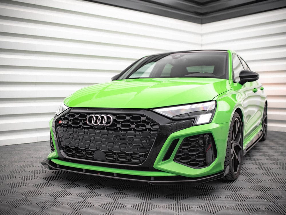Maxton Design Black-Red + Gloss Flaps Street PRO Front Splitter V.1 + Flaps Audi RS3 8Y 2020- Maxton Design SR