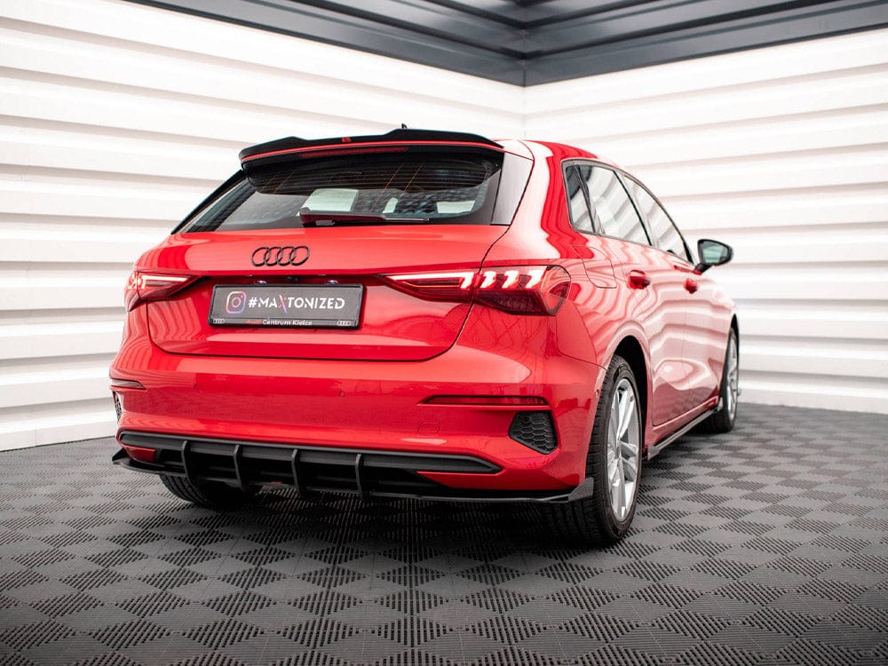 Maxton Design Black-Red + Gloss Flaps Street PRO Rear Valance + Flaps Audi A3 Sportback 8Y Maxton Design SR
