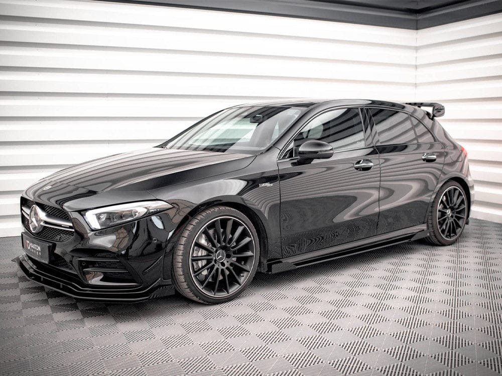 Maxton Design Black-Red + Gloss Flaps Street PRO Side Skirts Diffusers + Flaps Mercedes A35 AMG / AMG-Line Aero Pack W177 Maxton Design SR