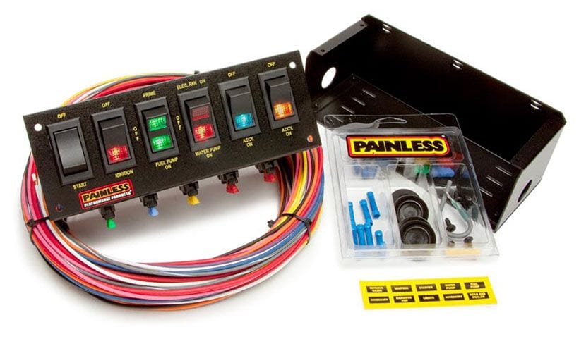 PAINLESS With Ignition/Start, Fuel Pump, Water Pump & x2 Accessories Painless Wiring 6 Switched Fused Panel PW50302 SR