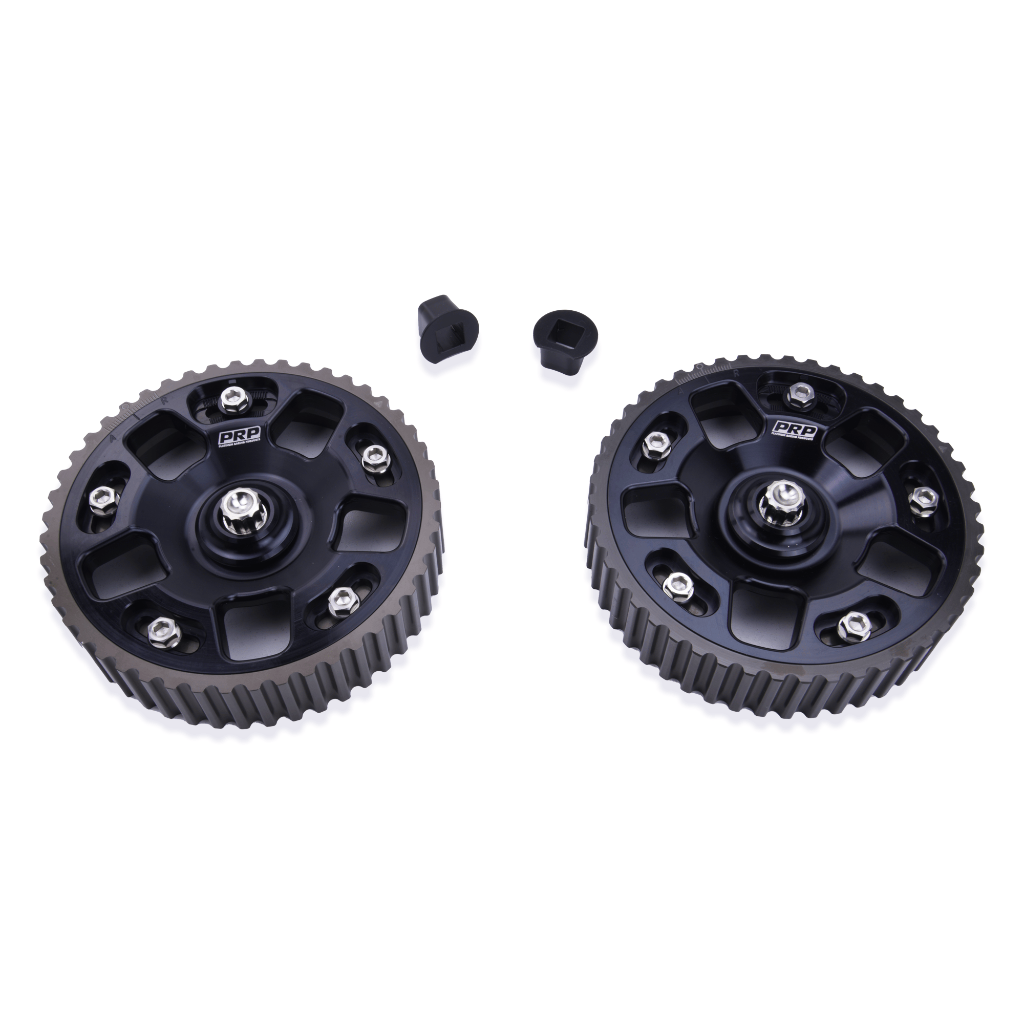 Platinum Racing Products Adjustable Cam Gear 2 x Bolts + 2 x Retainers/TI Bolts / Black EVO 4G63 Adjustable Cam Gears SR