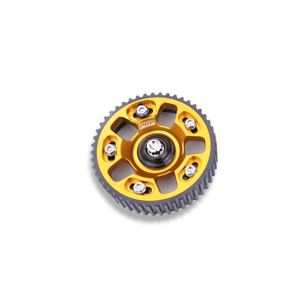 Platinum Racing Products Adjustable Cam Gear Gold / Add Billet Retainer and TI Bolt x 2 Adjustable ALLOY OUTER Cam Gears to suit 1UZ SR