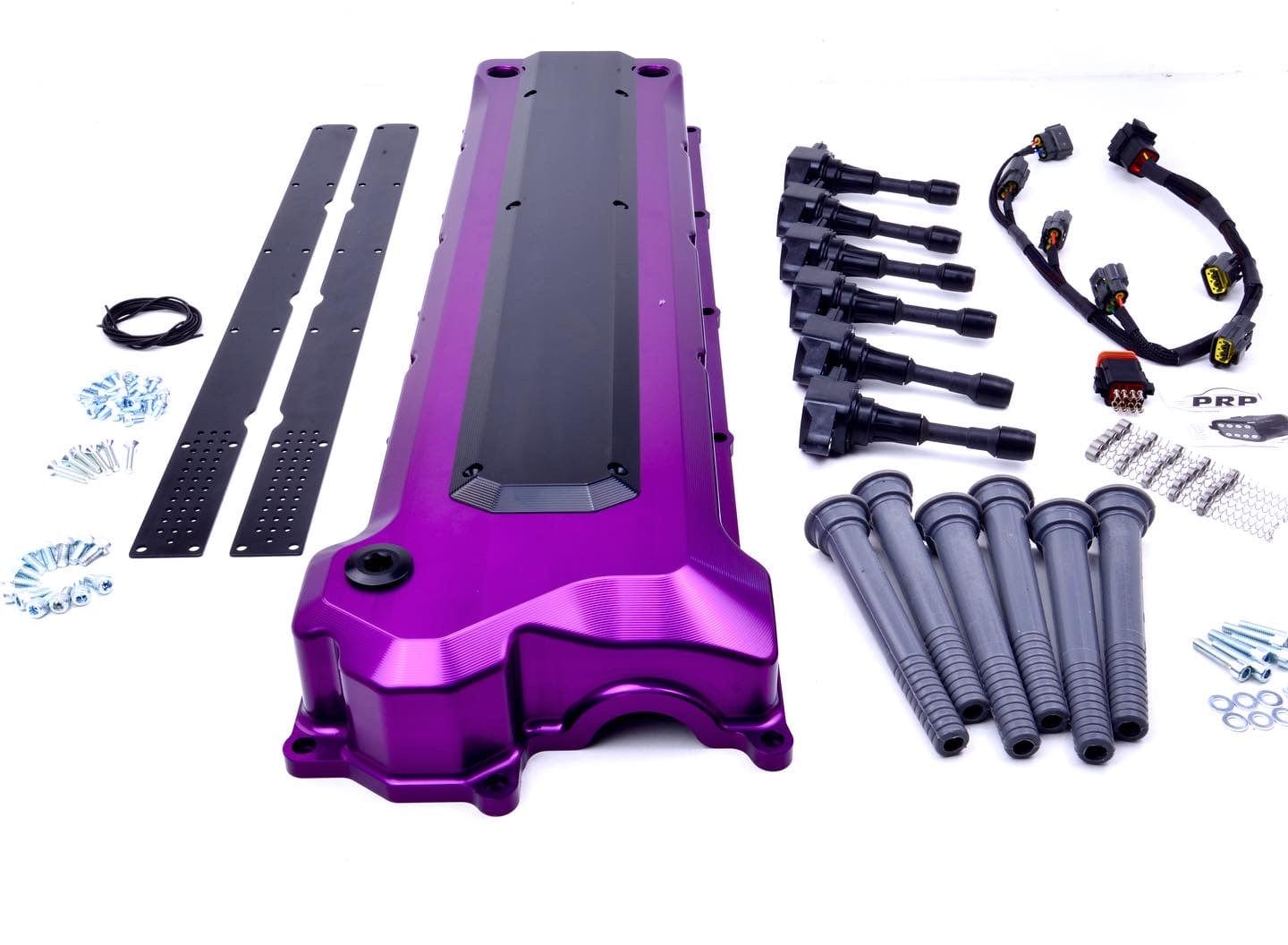 Platinum Racing Products Billet Cam Covers Purple / Billet cover kit wth coil's and stalk's / Include 12AN Orb Oil Filler Cap Nissan TB48 Billet Rocker Cover and Integrated Coil kit SR
