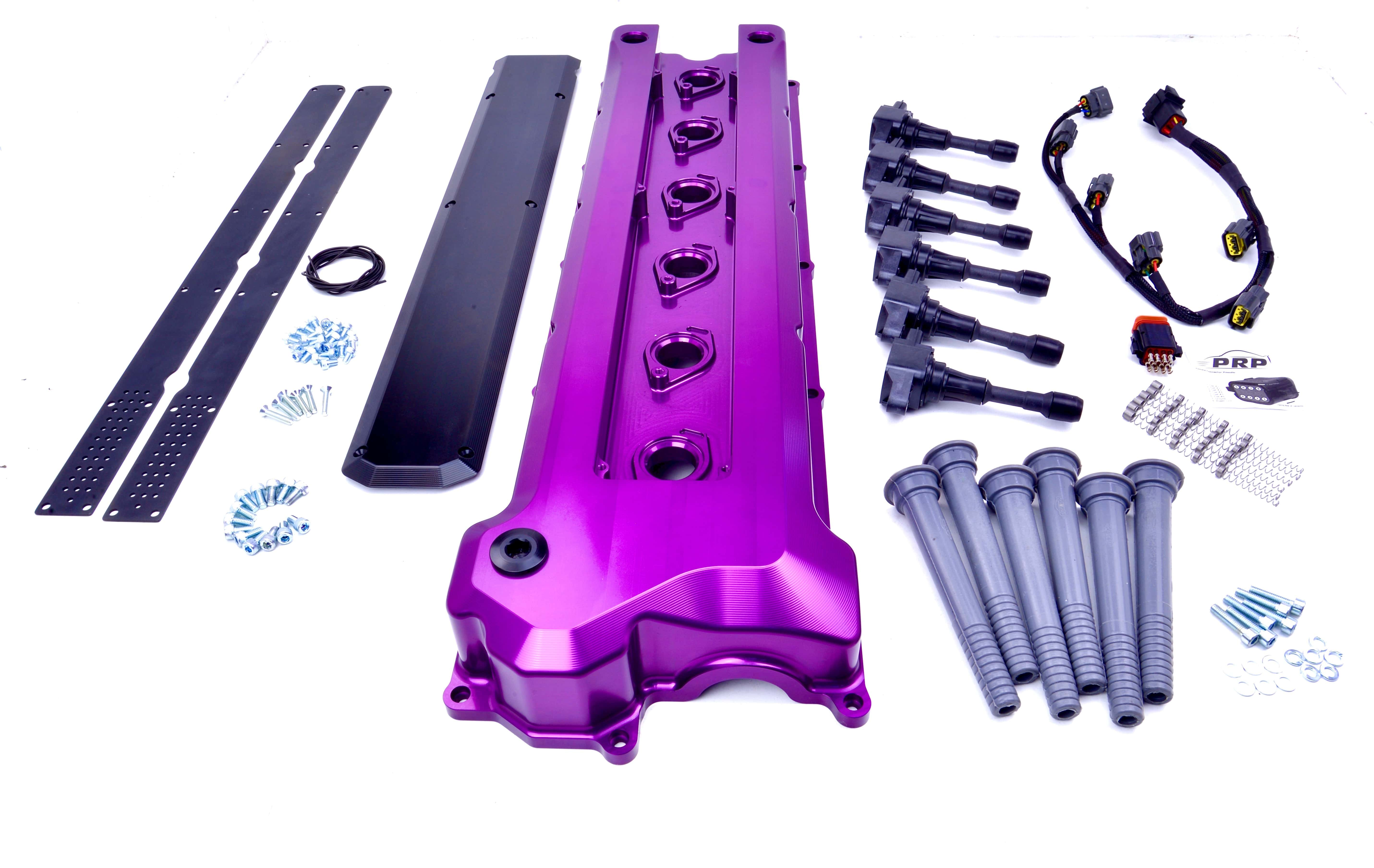 Platinum Racing Products Billet Cam Covers Purple / Billet cover kit wth coil's and stalk's / Include PRP Billet Oil Filler Cap Nissan TB48 Billet Rocker Cover and Integrated Coil kit SR