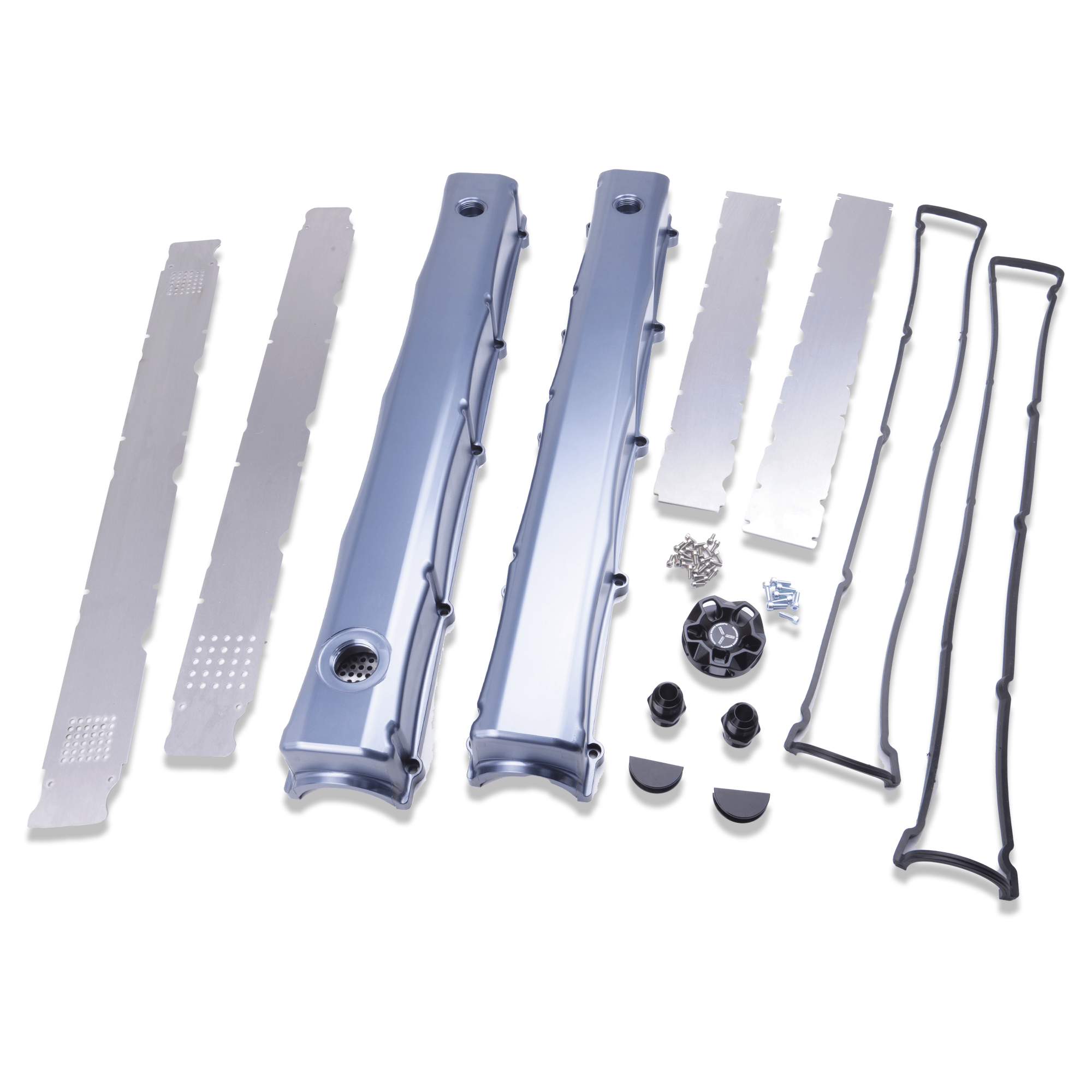 Platinum Racing Products Billet Cam Covers Silver / No Oil Cap / Smooth - No Filler Cap Port (Dry Sump) RB Twin Cam Baffled Cam Covers SR