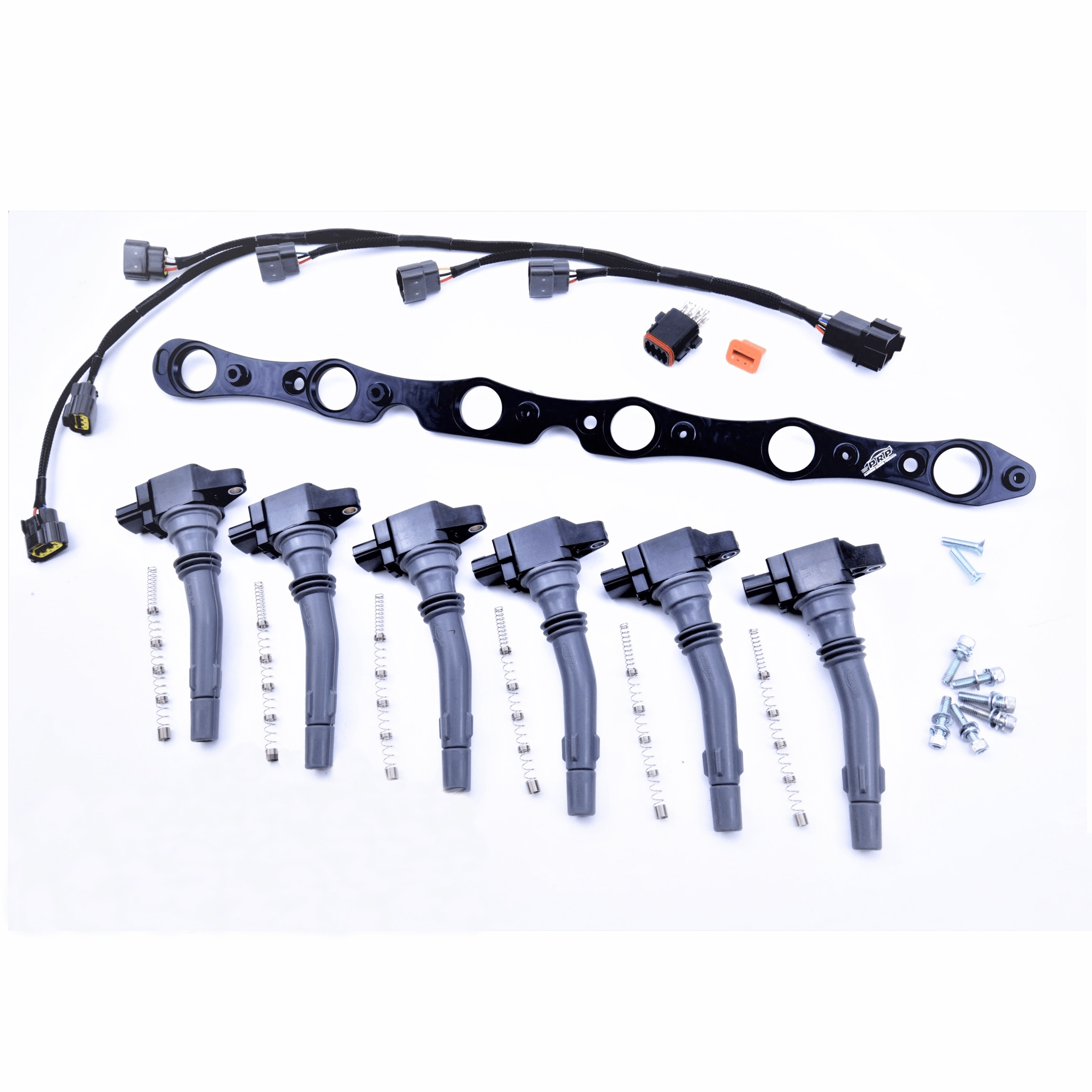 Platinum Racing Products Ignition Coil Kit Bracket + Stalks + Coils / No wiring loom / Black Ford Barra Coil Kit SR