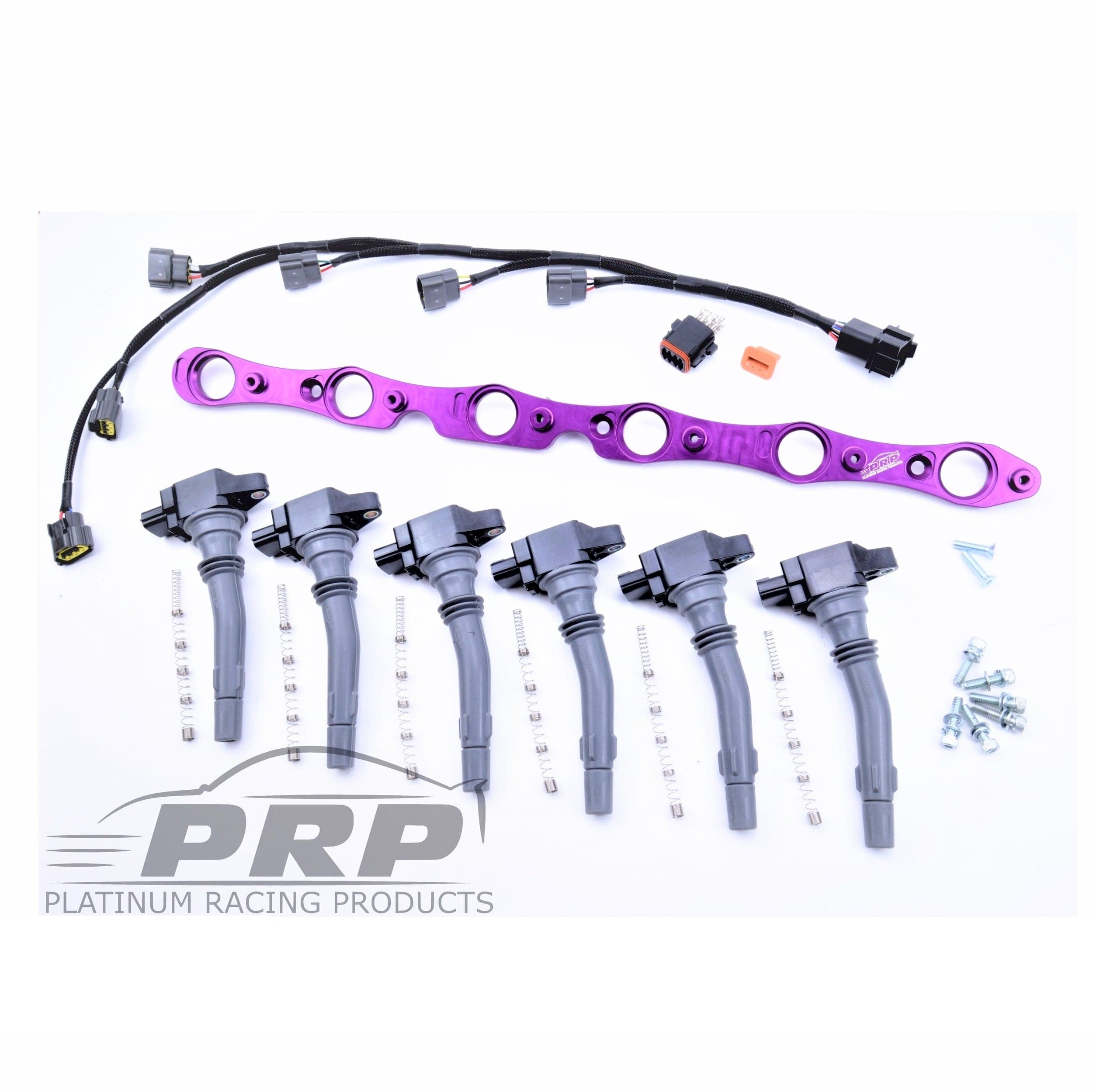 Platinum Racing Products Ignition Coil Kit Bracket + Stalks + Coils / No wiring loom / Gold Ford Barra Coil Kit SR