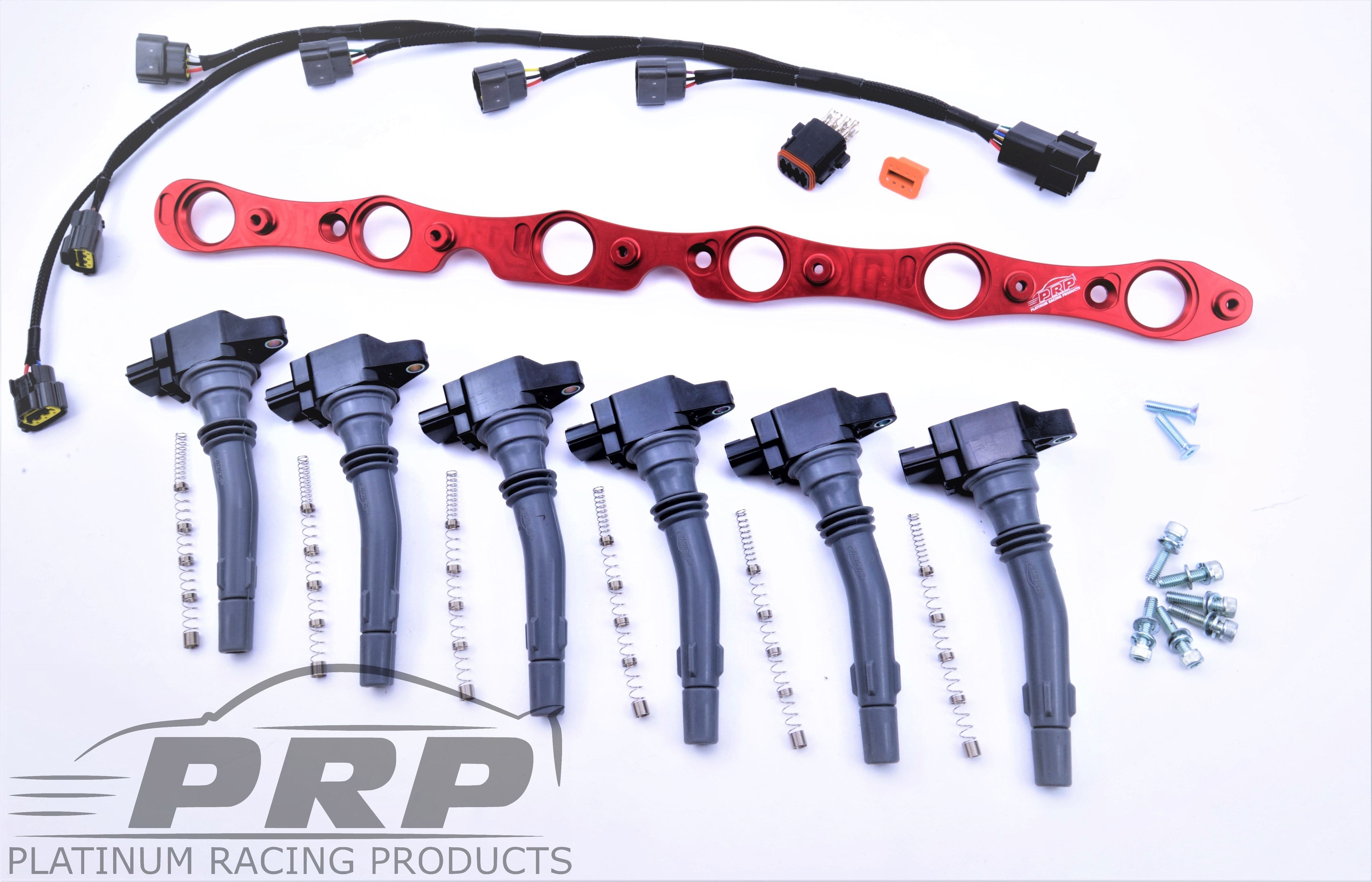 Platinum Racing Products Ignition Coil Kit Bracket + Stalks + Coils / No wiring loom / Red Ford Barra Coil Kit SR