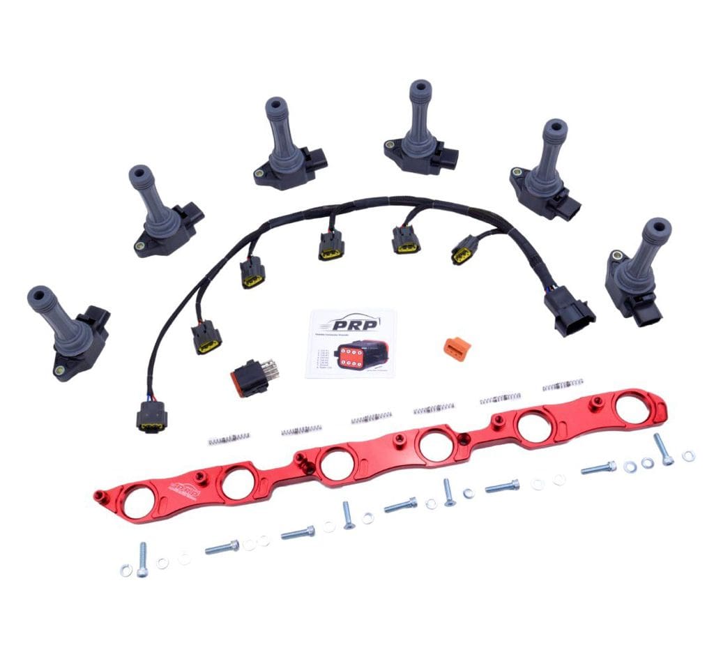 Platinum Racing Products Ignition Coil Kit Stalks and Bracket / Gold / Universal Braided Tefzel Harness - NON-VVTI (Uses Deutsch DT8 Connector) VR38 Coil Kit to Suit Toyota 1JZ / 2JZ SR