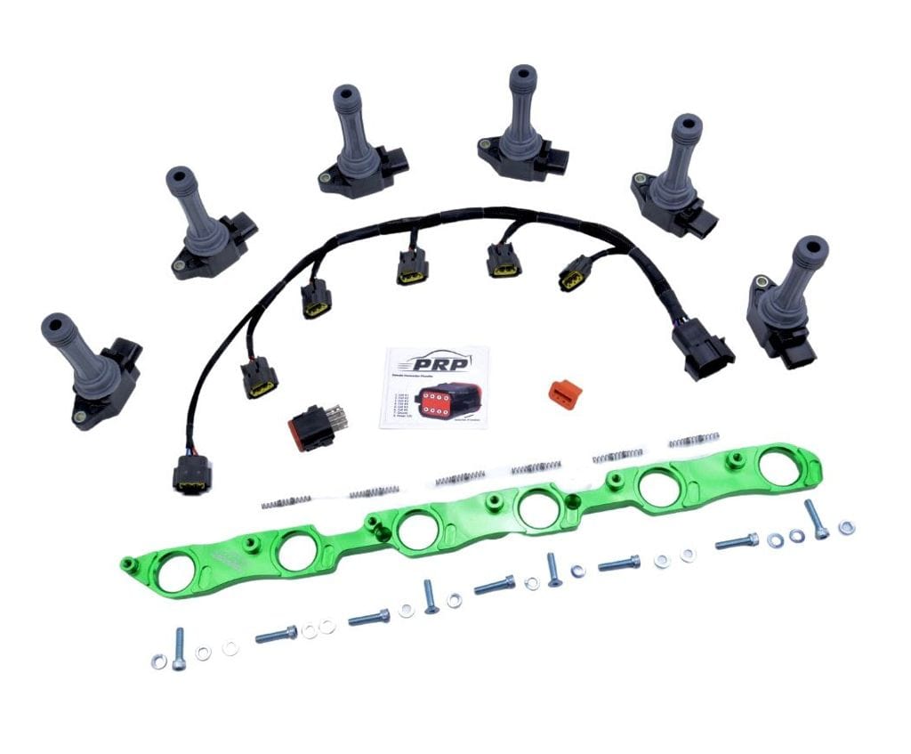 Platinum Racing Products Ignition Coil Kit Stalks and Bracket / Silver / Universal Braided Tefzel Harness - NON-VVTI (Uses Deutsch DT8 Connector) VR38 Coil Kit to Suit Toyota 1JZ / 2JZ SR