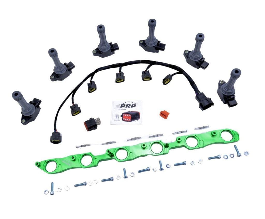 Platinum Racing Products Ignition Coil Kit Stalks and Bracket / Silver / Universal Braided Tefzel Harness - NON-VVTI (Uses Deutsch DT8 Connector) VR38 Coil Kit to Suit Toyota 1JZ / 2JZ SR
