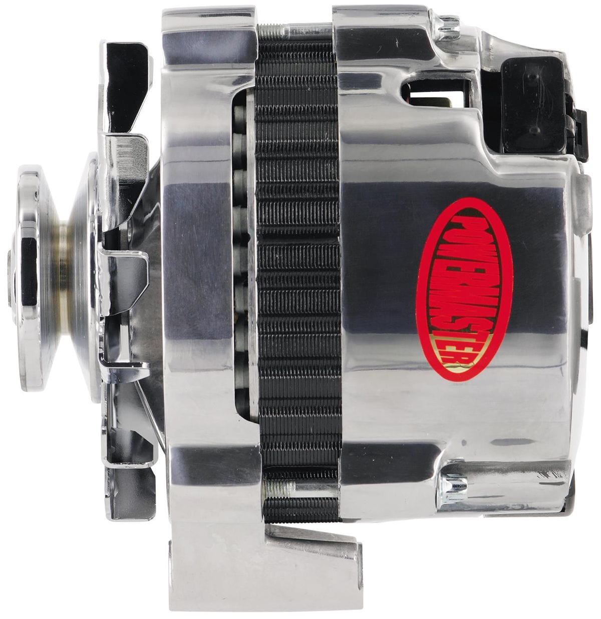 POWERMAST 140 AMP, 1 Wire, Internal Regulator, Side Battery Post, Single V Groo Powermaster Polished GM/Chevy Alternator PM674611 SR
