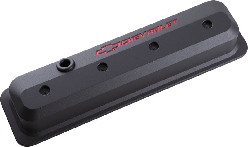 Proform Black Crinkle Suit SB Chev Vortec With Recessed Chevrolet Logo & Bowt Proform Die-Cast Aluminium Slant Edge Valve Covers PR141-845 SR