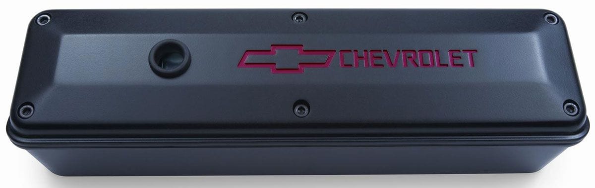 Proform Black Suit SB Chev With Recessed Chevrolet Logo & Bowtie Emblem Proform 2-Piece Die-Cast Tall Valve Covers PR141-911 SR