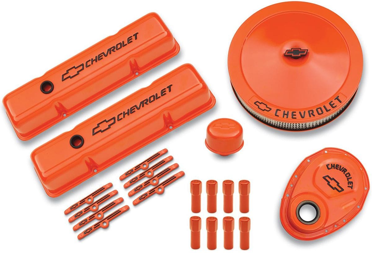PROFORM Chevy Orange Suit SB Chev With Chevrolet Logo & Bowtie Emblem Proform Engine Dress-Up Kit PR141-780 SR