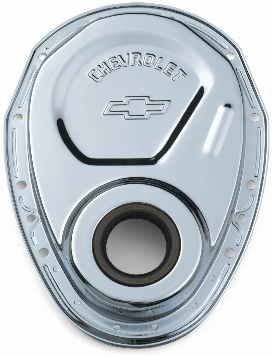 PROFORM Small Block Chev Proform Stamped Steel Timing Cover Chrome with Bowtie Logo PR141-215 SR