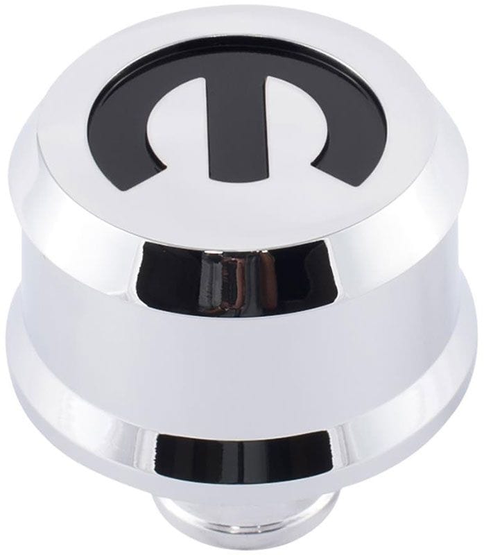 PROFORM With Recessed Black Mopar Emblem, Suit 1.22" Hole Proform Slant Edge Aluminium Valve Cover Breather Push-In Style - Chrome PR440-442 SR