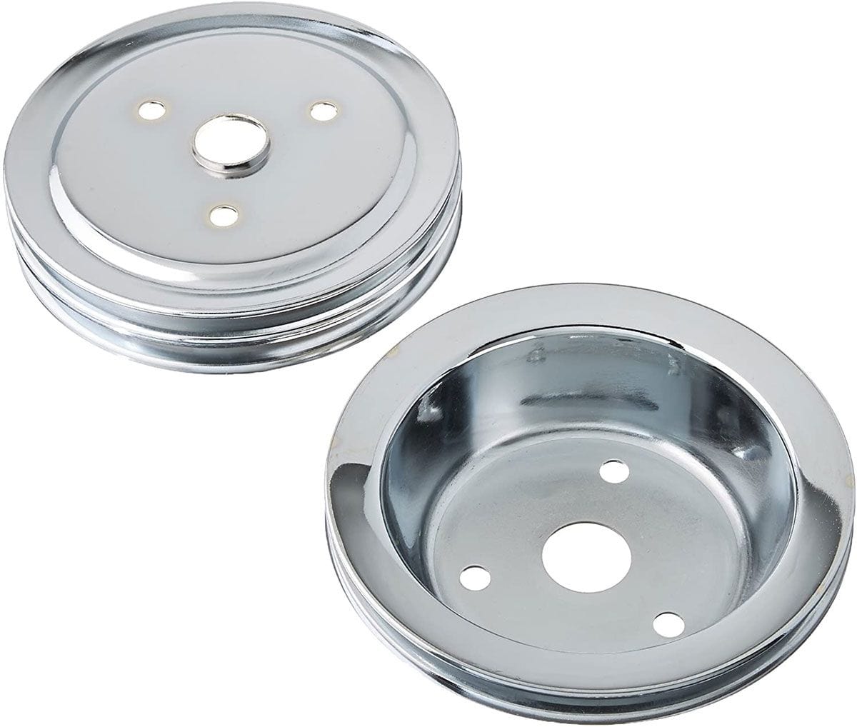 RPC Fits 1955-68 S/B Chev with Short Water Racing Power Company Chrome Steel Crankshaft Lower Pulley Triple Groove, 7.30" Dia, 1.75" Bolt Circle SR