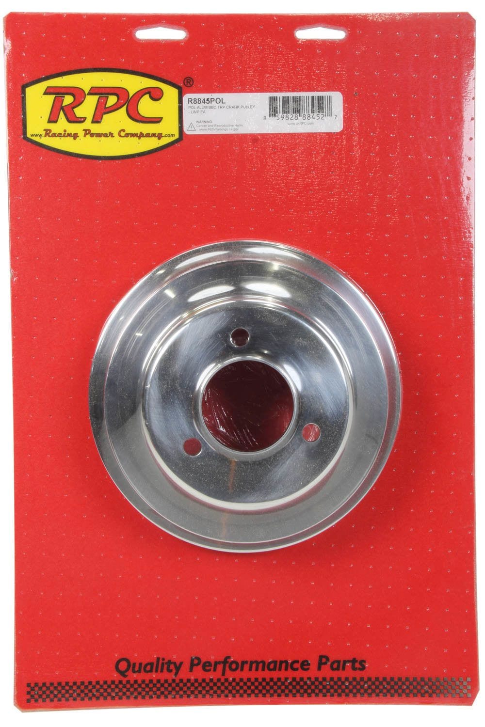 RPC Fits 1969-On B/B Chev 396-454 with Long Water Pump Racing Power Company Polished Aluminium Crankshaft Lower Pulley, Triple Groove, 7.80" Dia, 2.30" Bolt SR