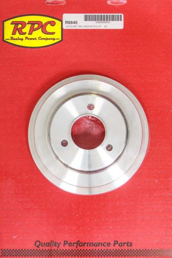 RPC Fits 1969-On B/B Chev 396-454 with Long Water Pump Racing Power Company Satin Aluminium Crankshaft Lower Pulley, Triple Groove, 7.80" Dia, 2.30" Bolt Ci SR