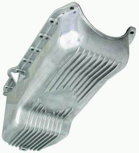 RPC Fits 1986-on (Driver Dipstick) S/B Chev 283 - 400, Drain Plug & Mount Racing Power Company Polished Aluminium Stock Oil Pan, 3.7Ltr Capacity, Finned RPCR8444 SR