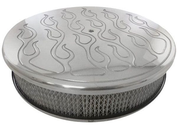 RPC Fits 5-1/8" Neck Carburettors with Chrome Steel Recesed Base & Paper Racing Power Company 14" x 3" Polished Aluminium Flamed Air Cleaner Assembly RPCR6901X SR