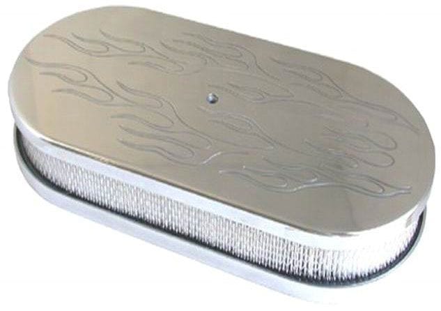 RPC Fits Carburettors with 5-1/8" Neck, Includes all Hardware,2 Sets Of B Racing Power Company 19" Dual Quad Oval Air Cleaner, Polished Flame Style with 2" Paper Element RPCR6 SR