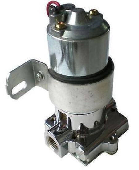 RPC Fits Most Street & Strip, Not for use with Fuel Injection Racing Power Company Chrome Electric Fuel Pump 454LPH-14PSI, 3/8" Inlet/Outlet RPCR6254C SR
