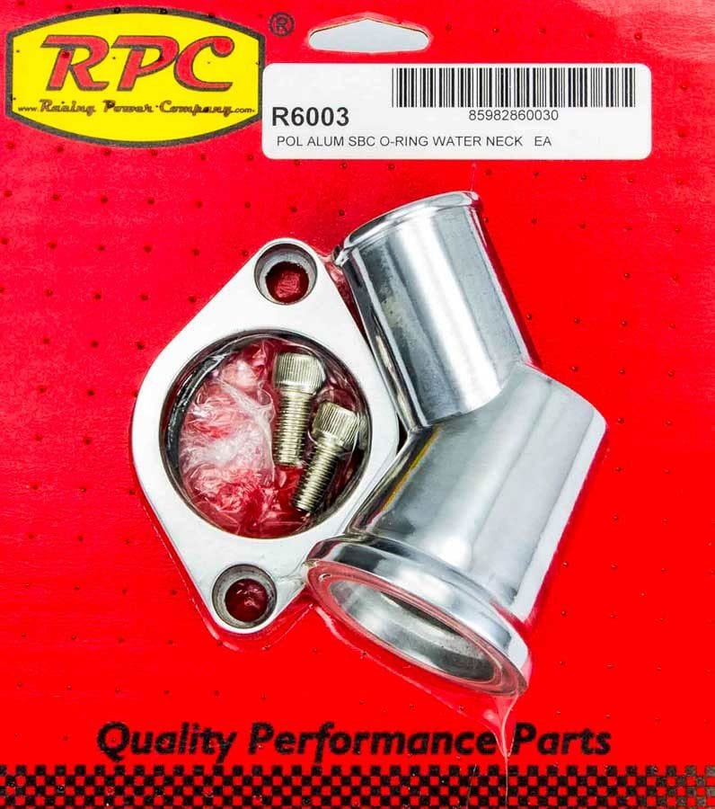RPC Fits S/B & B/B Chev 1955-64 V8 283 / 350 Racing Power Company Aluminium 45° Swivel Thermostat Housing, Polished, O-Ring Style RPCR6003 SR
