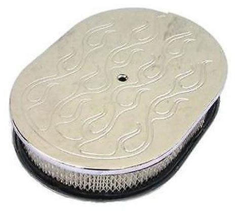 RPC Fits Single Quad Carburettors with 5-1/8" Neck Racing Power Company Chrome Aluminium 12" Oval Air Cleaner with Paper Element, Flame Style RPCR6020XC SR