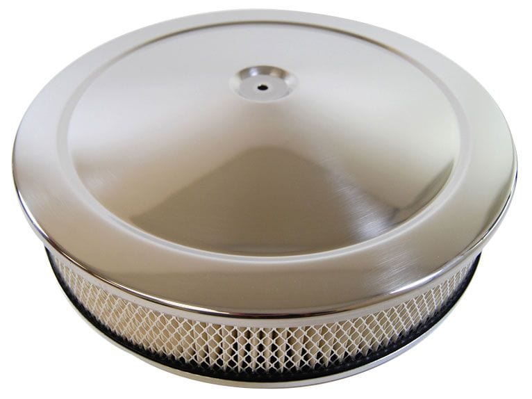 RPC Fits Single Quad Carburettors with 5-1/8" Neck, Steel Stud & Wing Nut Racing Power Company 10" x 2" Chrome Steel Muscle Car Style Air Cleaner with Raised Base & Paper Elem SR
