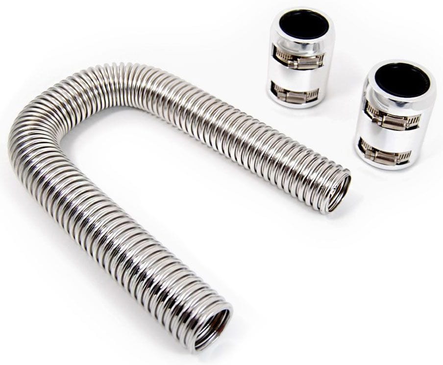 RPC Racing Power Company Stainless Steel Radiator Hose Kit, 12" Hose Length with Chrome End Caps RPCR7302 SR