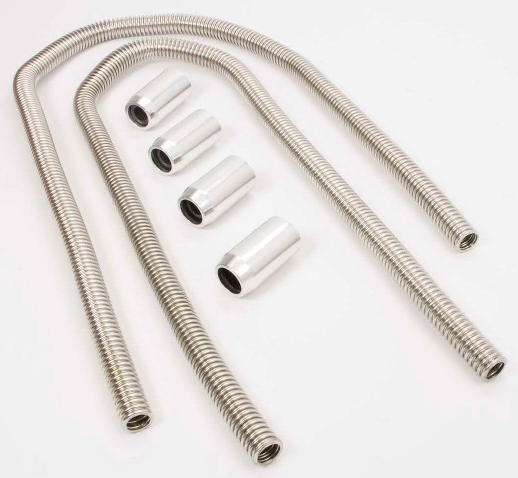 RPC Racing Power Company Stainless Steel Radiator Hose Kit, 44" Hose Length with Chrome End Caps RPCR7314 SR