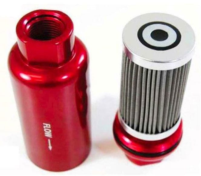 RPC Red Finish, 6" x 2" Racing Power Company 60 Micron Inline Fuel Fillter with -10 ORB Ports RPCR5431 SR