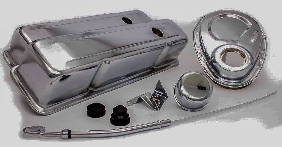 RPC Suit S/B Chev Racing Power Company Engine Dress Up Kit (Chrome) with Tall Valve Covers RPCR3024 SR