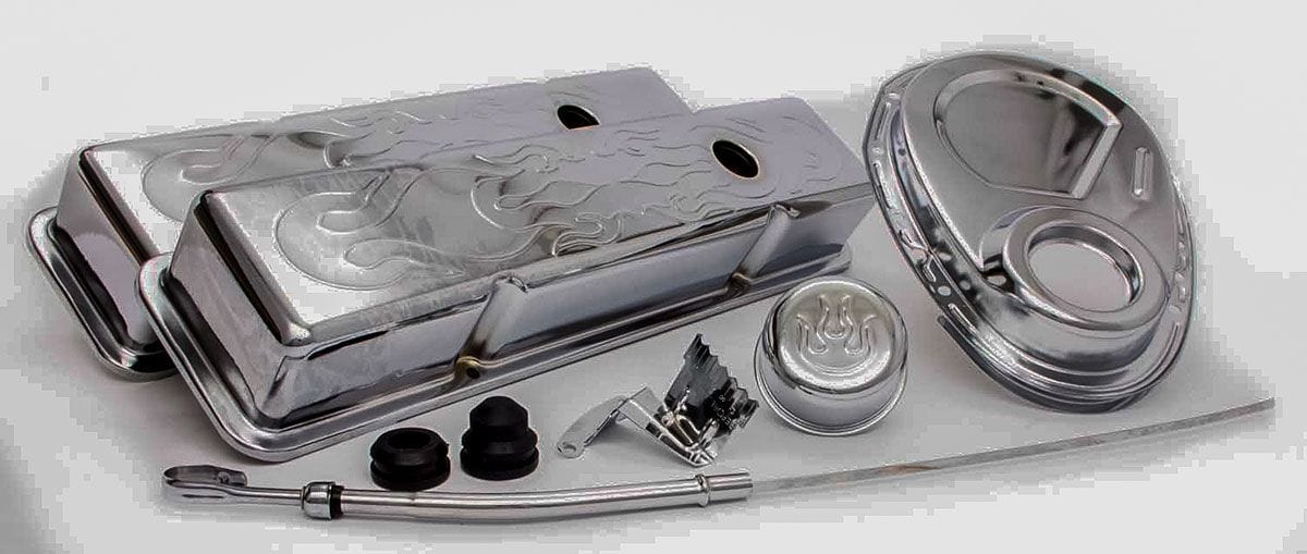 RPC Suit S/B Chev Racing Power Company Engine Dress Up Kit (Flamed) with Short Valve Covers RPCR3033 SR