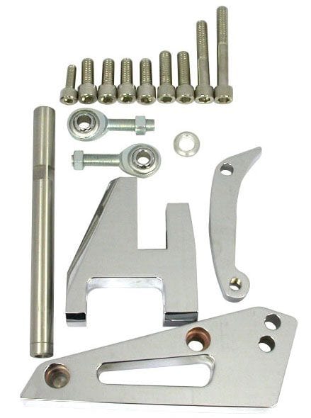 RPC Suit S/B Chev with Short Water Racing Power Company Aluminium "Outward Mount" Alternator Bracket, Chrome Finish RPCR6405 SR