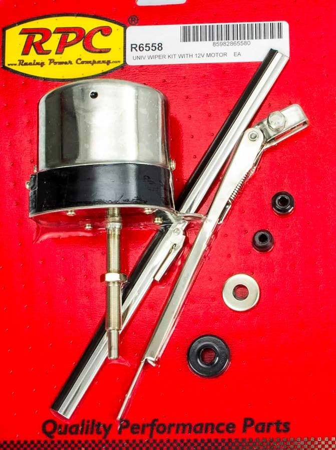 RPC Universal Application, 12V Motor with 110° Arm Swing, Auto Park & Met Racing Power Company Stainless Steel Windshield Wiper Kit RPCR6558 SR
