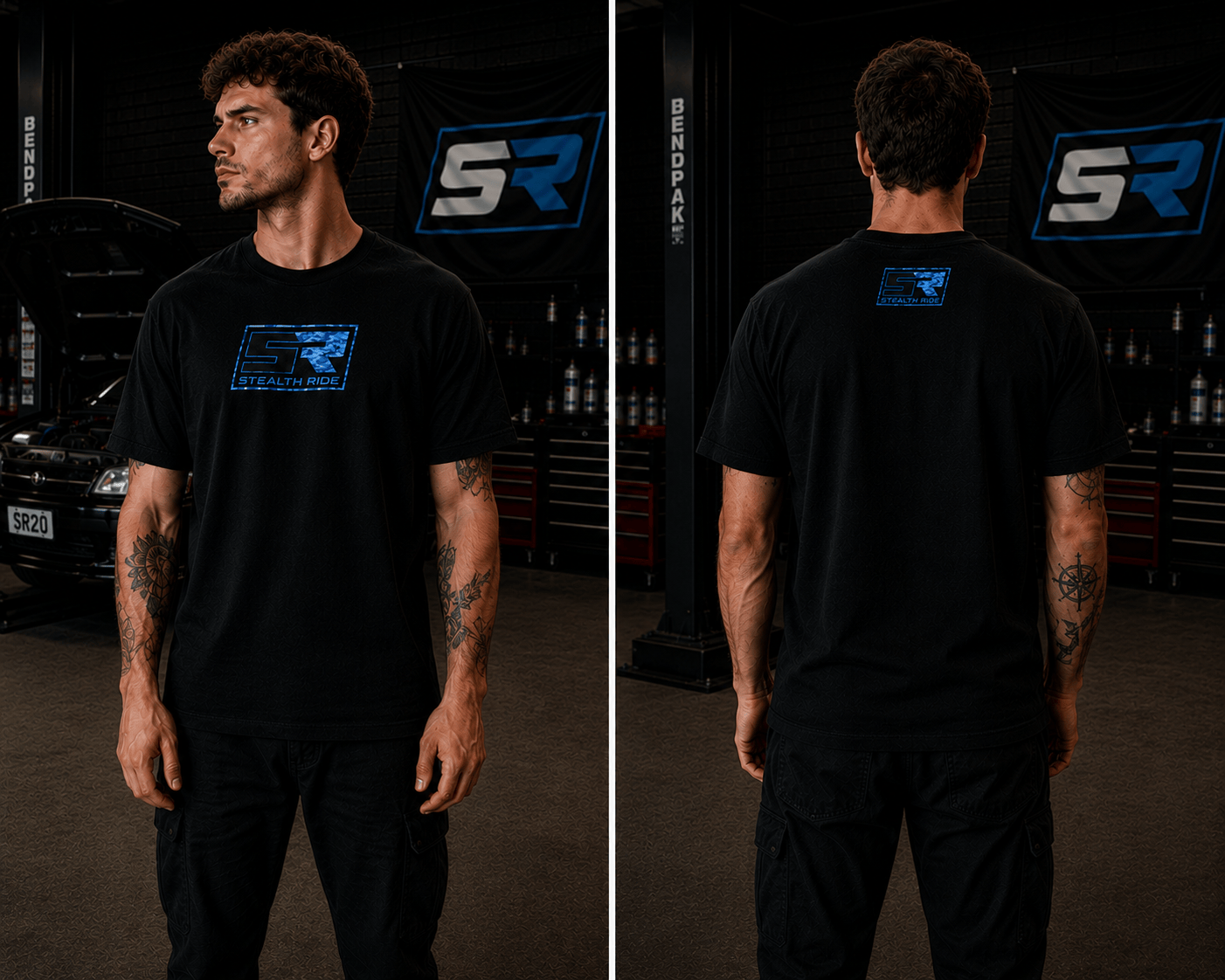 Stealth Ride Merchandise Stealth Ride - CLASSIC CAMO BLUE LOGO T-SHIRT SR