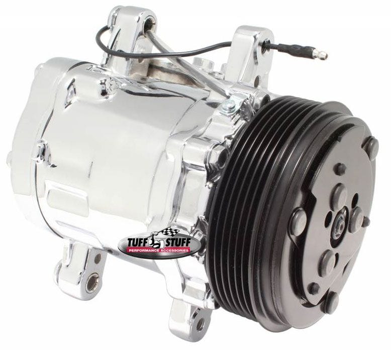 TUFFSTUFF R-12 Style, 6 Groove Serpentine Pulley Tuffstuff Sanden Style A/C Compressor, Chrome TUF4517NA6G SR
