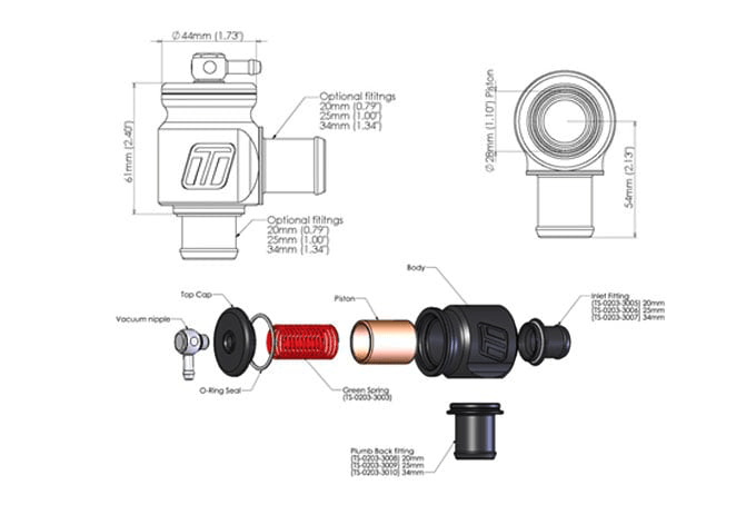 Turbosmart Turbosmart BOV Kompact Plumb Back-25mm Turbosmart Kompact Universal Plumb Back BOV TS-0203-1222 SR