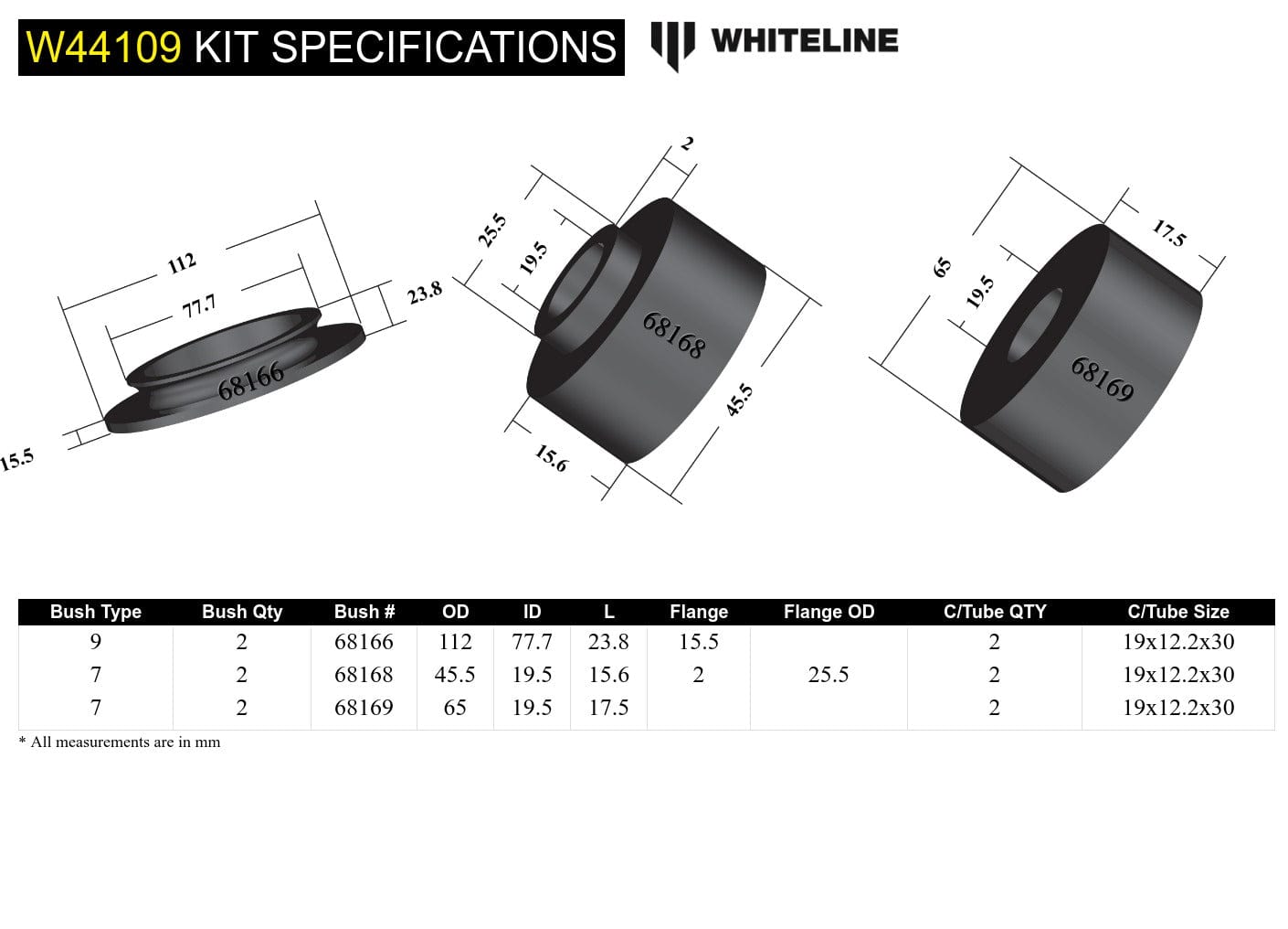 Whiteline 10 x 16 x 26 cm / Includes top spring pad Front Strut Mount - Bushing Kit to Suit Ford Everest, Ranger and Mazda BT-50 SR