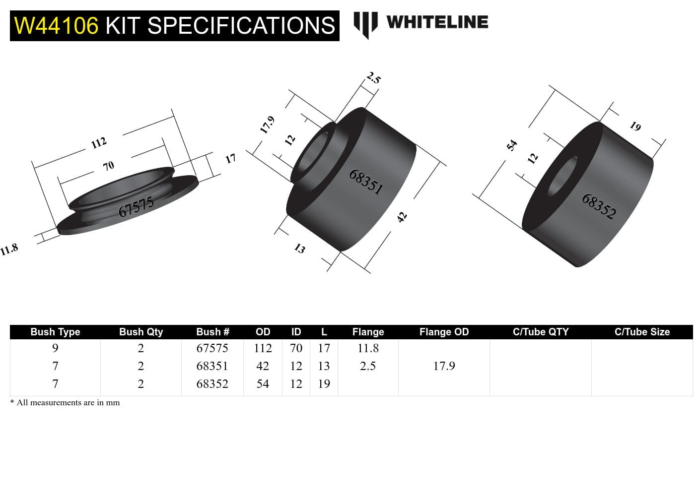 Whiteline 10 x 16 x 26 cm / Includes top spring pad Front Strut Mount - Bushing Kit to Suit Toyota FJ Cruiser, HiLux, Prado and Foton Tunland SR