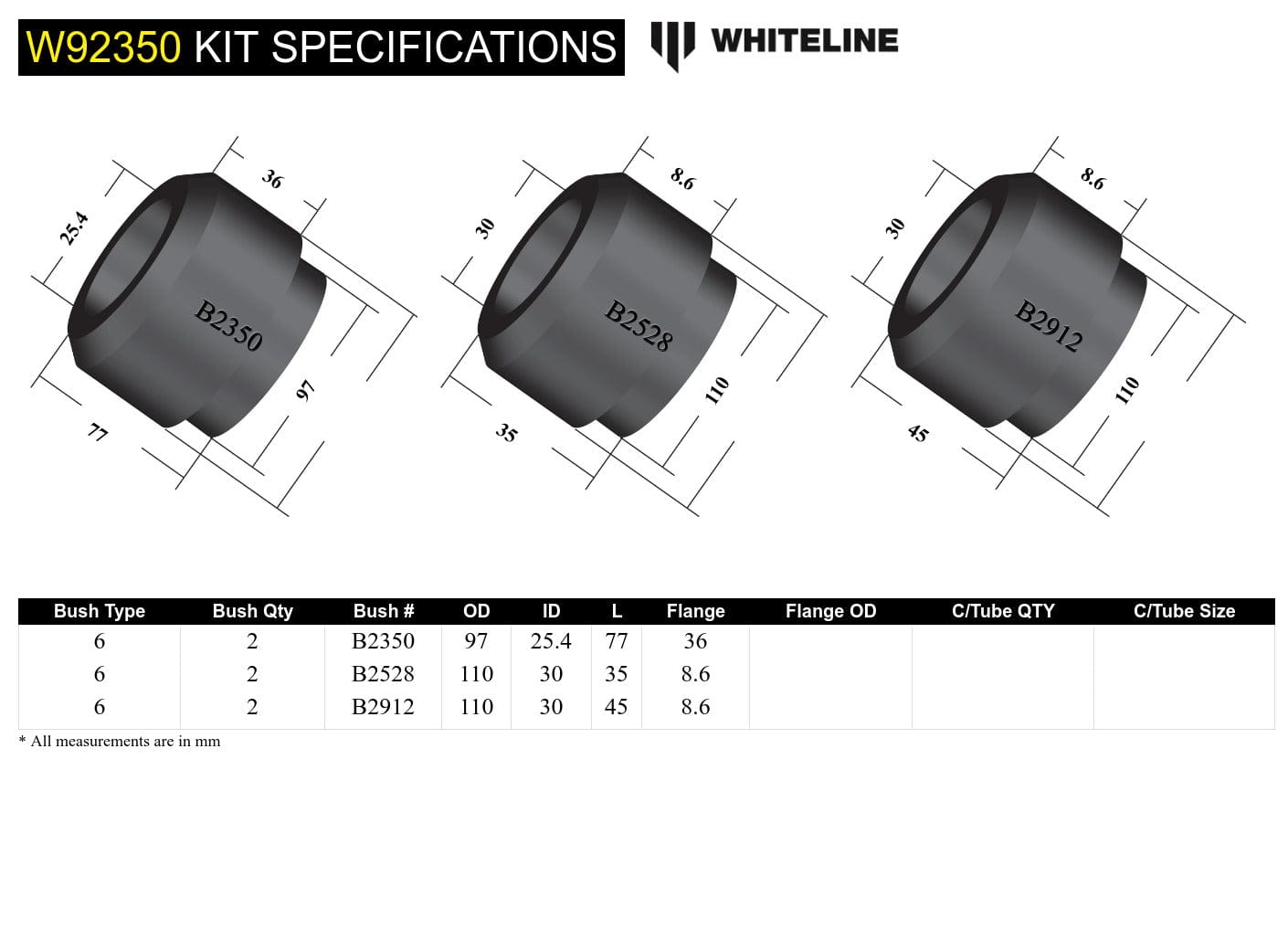 Whiteline 20 x 20 x 10 cm Rear Subframe - Bushing Kit to Suit Holden Commodore VN-VZ and HSV SR