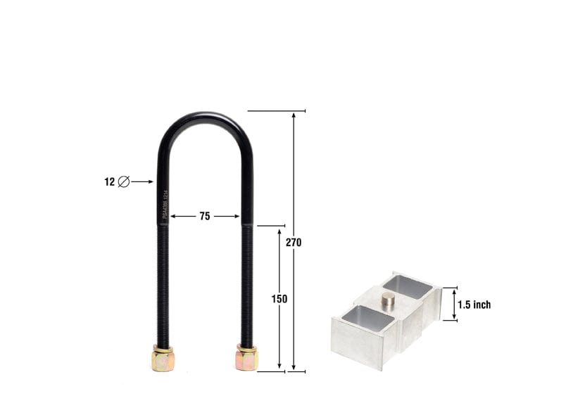 Whiteline 40 x 20 x 10 cm / Block = 38mm, Pin = 32mm, Hole = 32mm, U Bolt = M12x75mm Rear Lowering Block - Kit 1.5" to Suit Ford Falcon/Fairlane XR-XF 6cyl SR