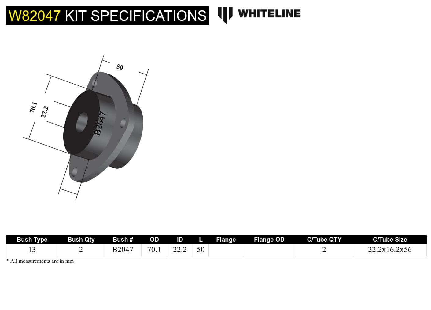 Whiteline 40 x 20 x 10 cm / Performance Alignment - offers -0.5deg to +1.25deg Front Strut Rod - To Chassis Bushing Kit Offset to Suit Holden Commodore VT-VZ and HSV SR